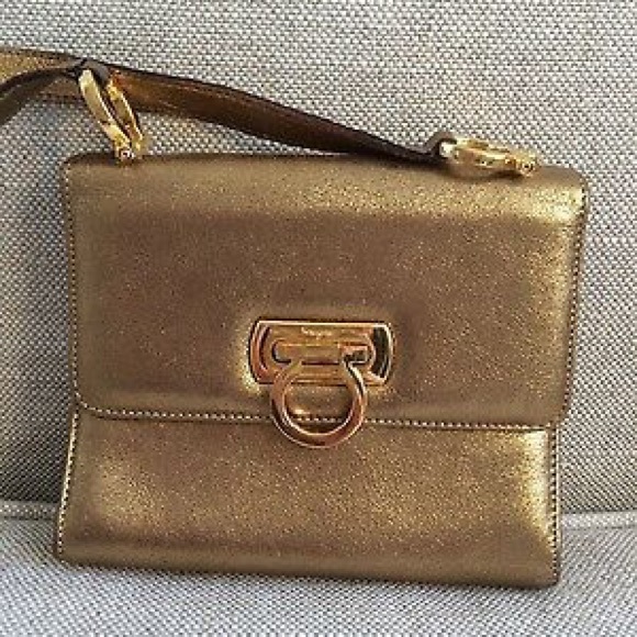 Salvatore Ferragamo Handbags - Ferragamo Gancini Shoulder Gold Leather Lock